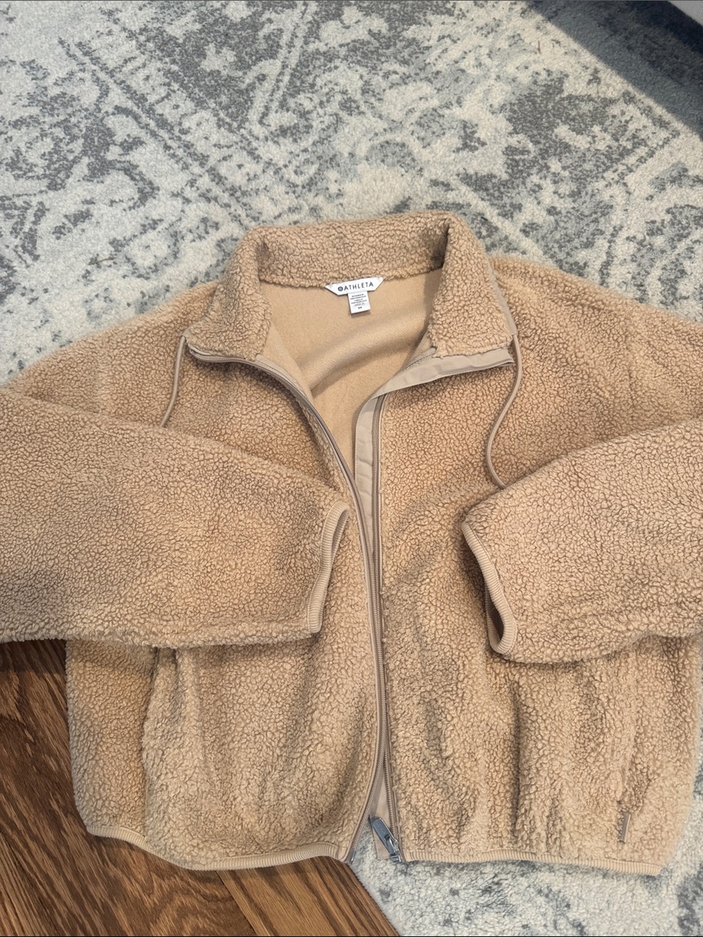 Athleta Cozy Tan Sherpa Full-Zip Jacket